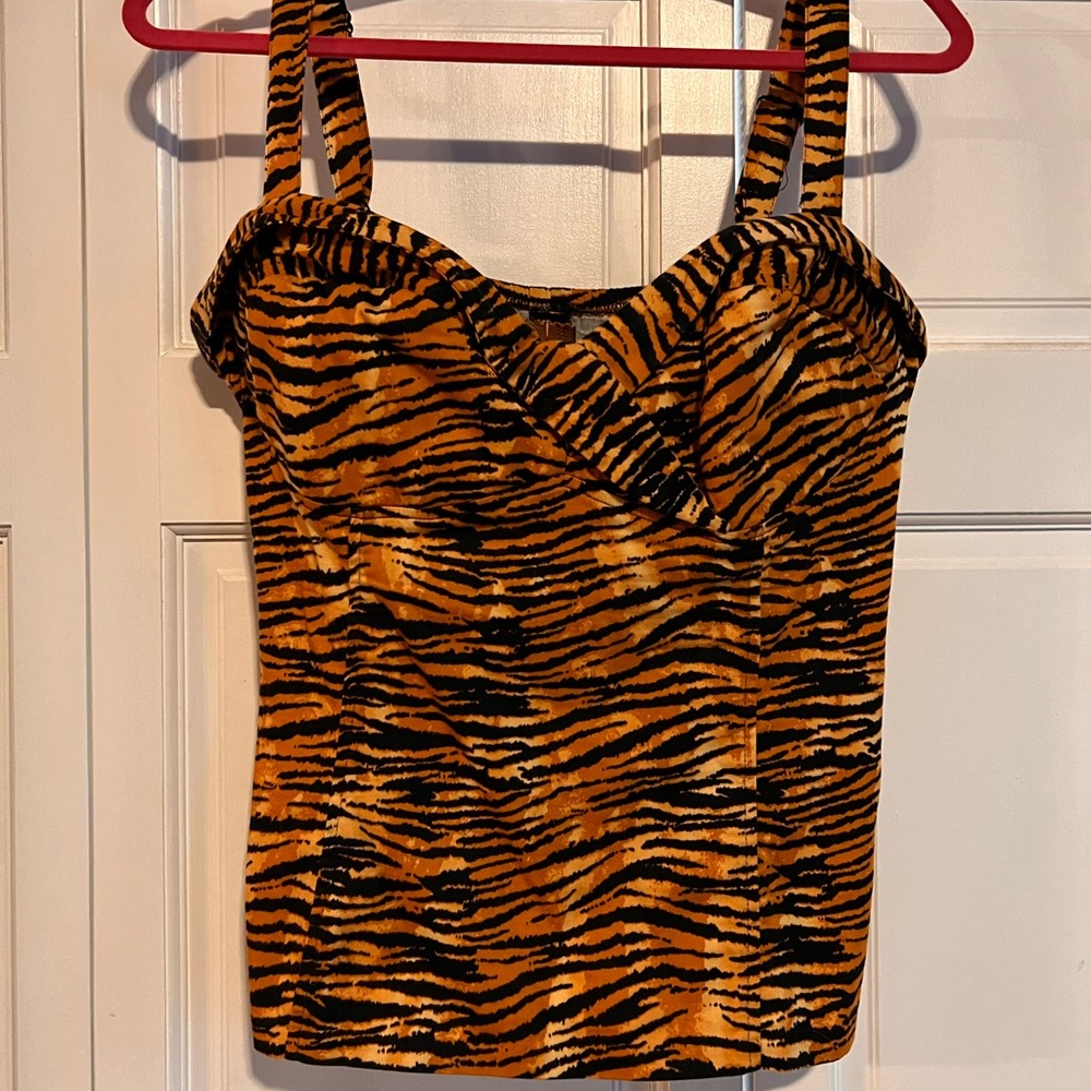 Deadly Dames Micheline Pitt Vixen Tiger Print Top